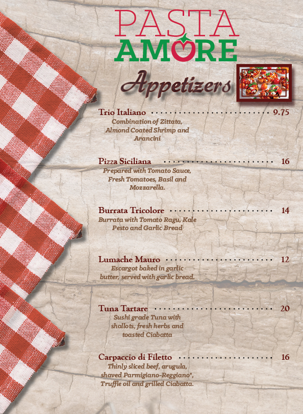 Pasta Amore Menu